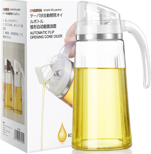 Marbrasse Oil Dispenser for Kitchen,20 OZ /600ml Leakproof Glass Oil Bottle with Auto Flip Cap,Olive Oil Container for Kitchen Cooking (White)...