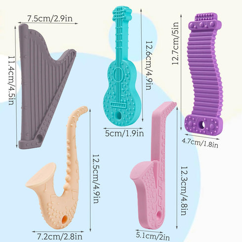 Baby Teething Toys?5 Pack Baby Teether Toys?BPA-free?Teether Chew Toy Set?Soft Textures?Musical Instrument Shape Silicone Toddler Teething Toys fo...