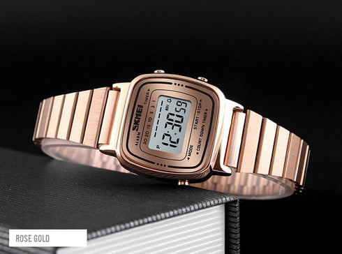 MASTOP Women's Classic Simple Petite Electronic Quartz Watch Stainless Steel Square Slim Led Watch Digital Watch...