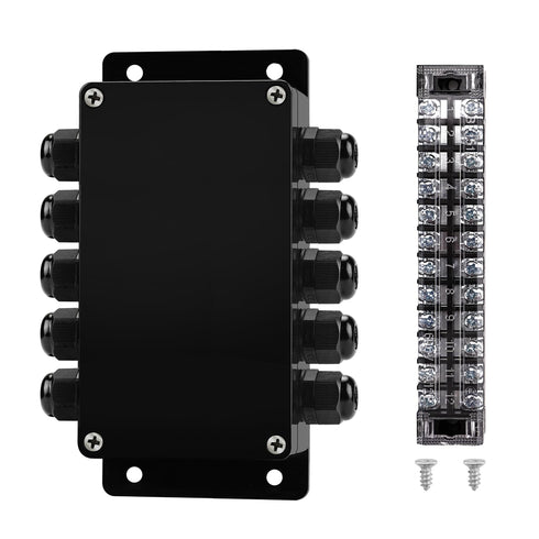 ABS IP67 Waterproof Dustproof Electrical Junction Box, with 15A 600V Barrier Terminal Cable Connector, 5 in/5 Out Power Junction Box?6.22 * 3.54 *...