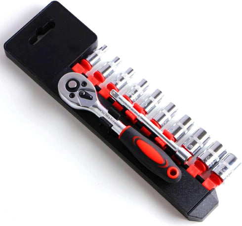 1/4 Inch Ratchet Socket Wrench Set, Metric Socket Set with Quick Release Reversible Ratchet Wrench and Extension Bar, Metric SAE Mechanic Tool Kit...