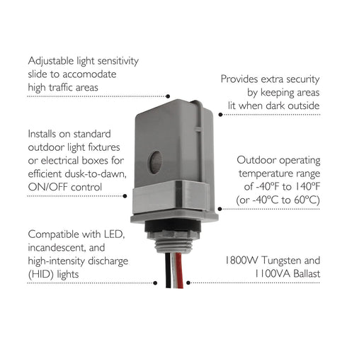Design House 588053 Stem Mount 120-Volt Outdoor Photocontrol, Commercial/Residential Use, Dusk to Dawn Sensor...