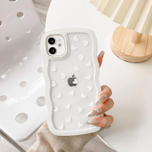 NITITOP Compatible for iPhone 11 Case Cute Clear Wavy Frame for Women Girl Love Heart Pattern Curly Shape Shockproof Soft TPU 2 in 1 Phone Cover -...