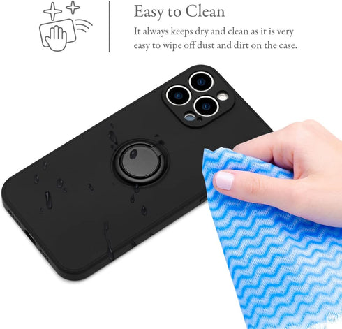 UEEBAI Case for iPhone 13 Pro Max (6.7 inch), Slim Liquid Silicone Phone Case with 360 Rotatable Ring Holder Kickstand Fashion Hand Strap with Mag...