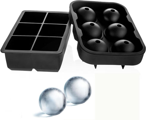 Ice Cube Trays Large Size Flexible 6 Cavity Ice Cube Square Molds for Whiskey and Cocktails, Keep Drinks Chilled (2Pcs)...
