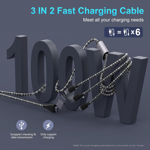 100W USB C to Multi Charging Cable6FT, 6A PD USB C Fast Charging Cable, 5 in 1 Braided Multi Charging Cable with IP/Type C/Micro USB Universal Syn...