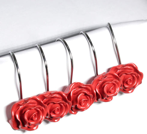 BEAVO Shower Curtain Hooks, Home Decorative Rustproof Shower Curtain Hooks Resin Rose Flower Shower Hooks Rings for Bathroom Shower Rods Curtains,...