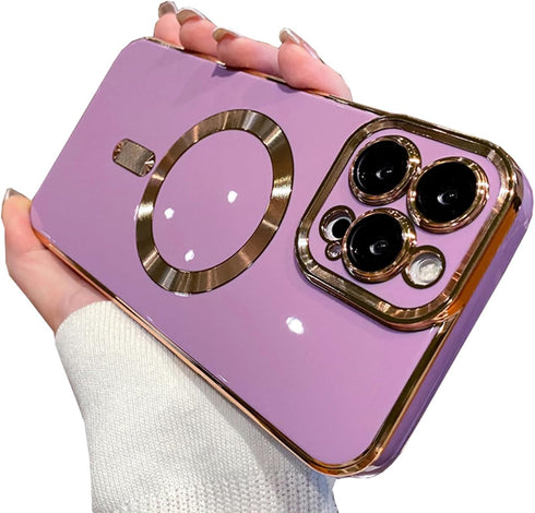 Case for iPhone 14 Pro Max Case Compatible with MagSafe Camera Protector Plating Gold Edge Soft TPU Shockproof Case for iPhone 14 Pro Max Case (6....