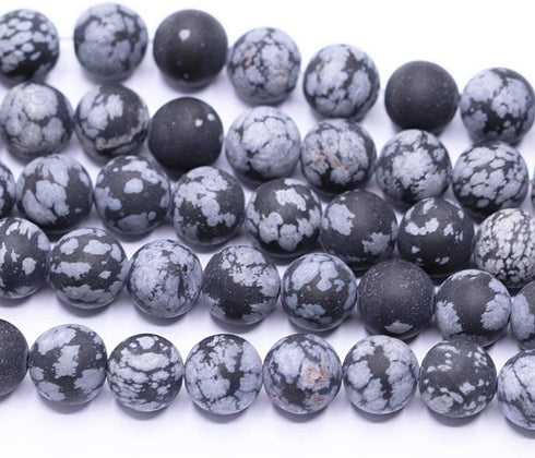 Natural Gemstone Loose Beads Smooth Round Approxi 15 inch DIY Bracelet Necklace for Jewelry Making (6mm, Matte Snowflake Obsidian)...