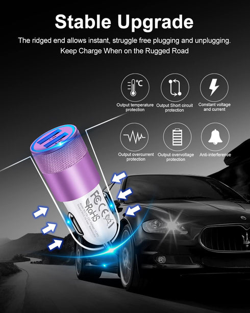 USB Car Charger, 2Pack Automobile Lighter Adapter Dual Port Cigarette Cargador Carro Cell Phone Charger for Samsung, iPhone, Google, Kindle, Doubl...