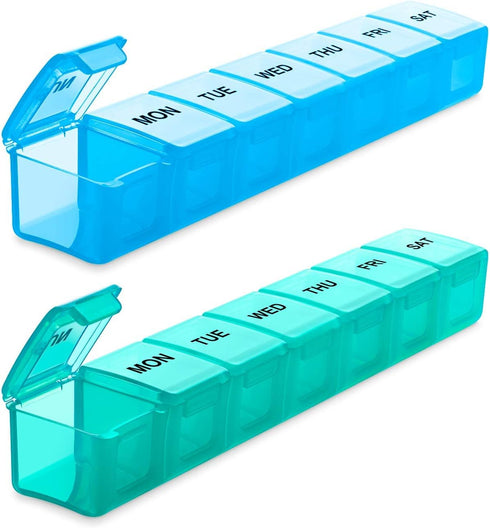 BUG HULL Weekly Pill Organizer Large 2 Packs, Extra Large Travel Pill Organizers, Pill Box 7 Day, Travel Pill Case, Medicine Pill Organizer for Vi...