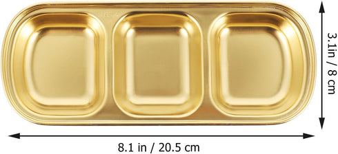DOITOOL 2Pcs Stainless Steel Dipping Bowls,3 Compartment Appetizer Serving Tray,Soy Sauce Dish Serving Dishes Appetizer Plates for Soy Sauce, Ketc...
