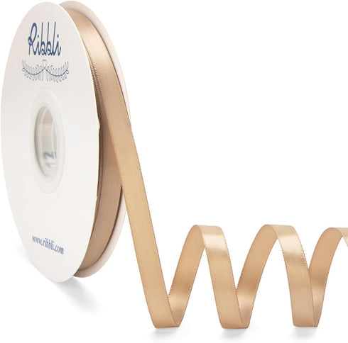 Ribbli Champagne Gold Satin Ribbon Double Faced Satin 3/8 Inch x Continuous 50 Yards-Champagne Ribbon for Gift Wrapping Crafts Wedding Decoration ...