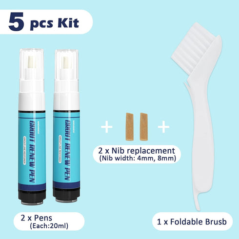 NADAMOO Grout Renew Pen Black, 2 Large Size 20ml Tile Grout Paint Pen, Grout Shine Touch Up Repair Marker Tile Gap Coating- Restore Grout Line, wi...