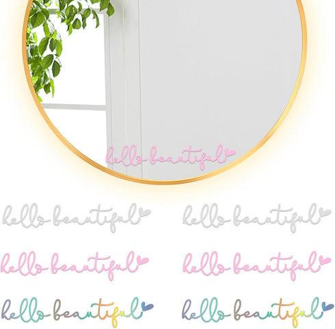 6X Hello Beautiful Rearview Mirror Decals, Vinyl Car Mirror Decals, Car Decals for Women, Rear View Mirror Decal, Rearview Mirror Sticker, Car Win...
