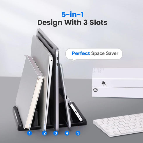3-Slot Vertical Laptop Stand Holder,Adjustable ABS Plastic Desktop Notebook Dock,Vertical Laptop Stand Space-Saving for All MacBook/Surface/Samsun...