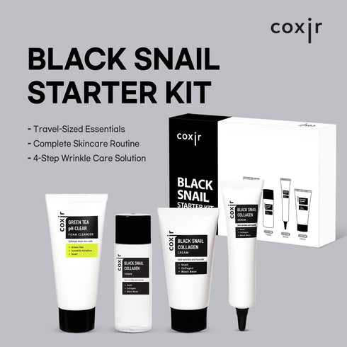 coxir BLACK SNAIL COLLAGEN STARTER KIT l Repairing&Firming | Black-3-Complex: Black Rice, Bean, Sesame, Snail Mucin, Collagen FOAM CLEANSER+TONER+...