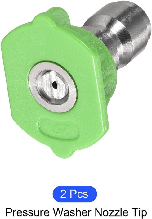 Pressure Washer Nozzle Tips (1/4", 1.2mm/3/64") 2Pcs, Stainless Steel 25 Degree Quick Connect - for Home Kitchen Garden, Green...