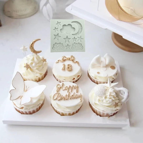 1Pc Star Moon Clouds Shaped Silicone Fondant Molds, Candy Chocolate Molds for DIY Cake Fondant Cookie Cloud Fondant Mold Moon For Candy Baking Sug...