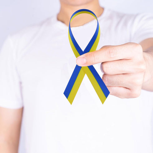 WANDIC 20 Yards Down Syndrome Awareness Satin Ribbon, Yellow & Blue Ribbon World Down Syndrome Day Ribbon for Gift Wrapping, Brooch Making...