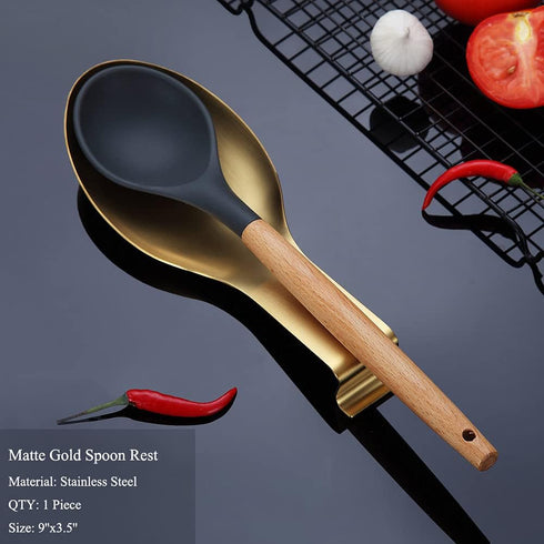 Matte Gold Spoon Rest, Stainless Steel Spoon Holder for Stove Top, kitchen utensils Holder for Ladles, Tongs, Spatula, Stove Spoon Holder, Pot Lid...