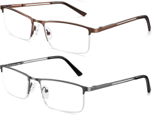 2-Pack Blue Light Blocking Reading Glasses Men Women Spring Hinge Computer Reading Glasses Metal Frame (Mixed Color, 3.5...