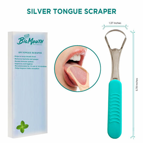 Big Mouth Tongue Scraper – Ultimate Oral Hygiene Tool for Fresh Breath and Improved Taste (Silver)...