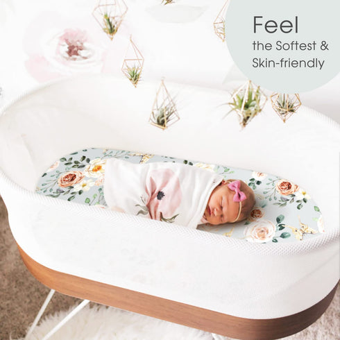 GRSSDER Stretchy Ultra Soft Fitted Bassinet Sheet Set 2 Pack for Girls Universal Fit for Baby Cradle Moses Basket Oval Rectangle Mattress, Waterco...