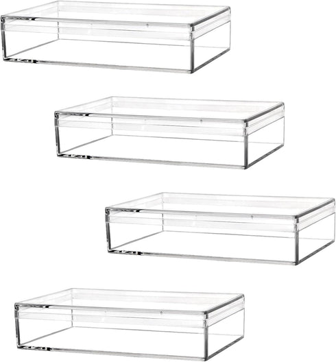 dedoot Clear Acrylic Box with Lids, 4 Pack 4.3x2.7x1 Inch Clear Acrylic Plastic Square Cube Storage Candy Box Containers for Wedding, Party, Treat...