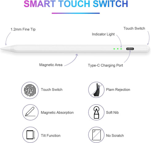Stylus Pen for iPad with Palm Rejection, Pencil for iPad 10th/9th/8th/7th/6th Gen, (2018-2023) iPad Pro 11/12.9, iPad Air 5th/4th/3rd Gen,iPad Min...