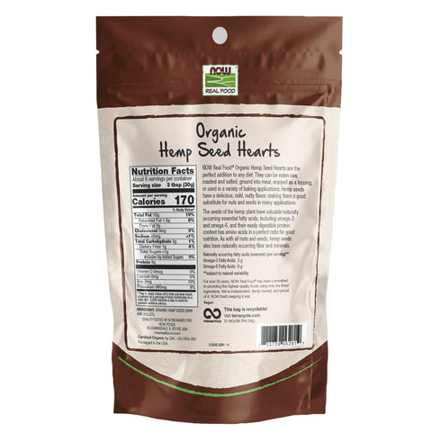 NOW Foods, Organic Hemp Seed Hearts, High in Protein and Iron, with Omega-3 and Omega-6 Fatty Acids, Raw and Hulled, 8-Ounce (Packaging May Vary)...