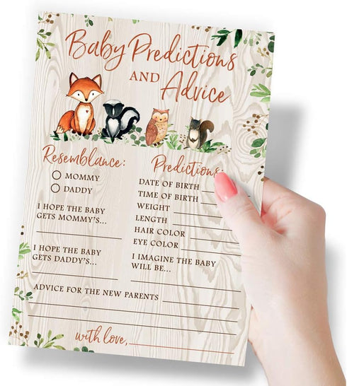 Baby Predictions & Advice for New Parents – Woodland Baby Shower Activity by Printed Party, Set of 50 Cards, Gender Neutral Forest Animals Theme...