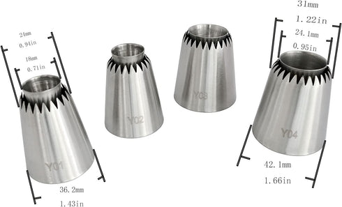 Sultan Piping Nozzle 4PCS 304 Stainless Steel Russian Piping Tips Sultan Ring Baking Mold Icing Nozzle Cookies Cupcake Icing Decorating Supplies D...