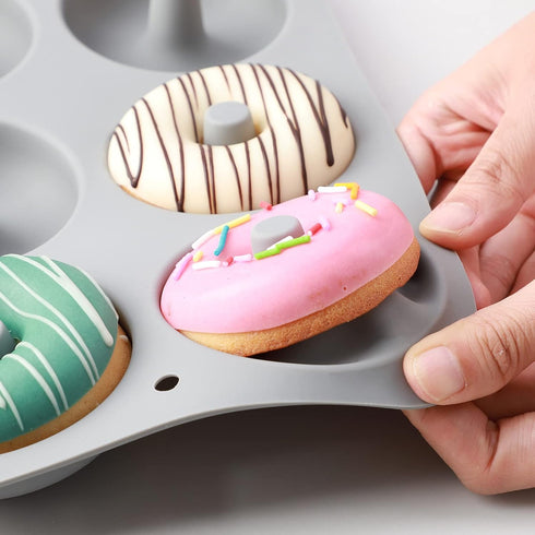 Silicone Donut Mold for 6 Doughnuts, Set of 2. Food Grade LFGB Silicone Bagels Baking Pan, Non-Stick, Dishwasher Safe, Heat Resistant and Microwav...