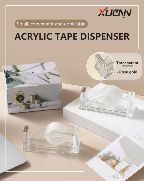 2-Piece Acrylic Tape Dispenser Desk - Durable, Stylish, and Versatile for Home, Office, or School - Fits Standard Tape Rolls - Desktop Convenience...