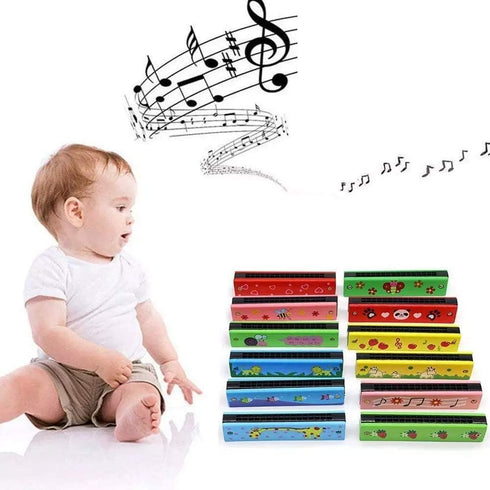 4Pcs Wooden Painted Toy Musical Instrument Play16-Hole Harmonica Parent-Child Puzzle Baby Early Education Toys for Children Gift (Random Color)...