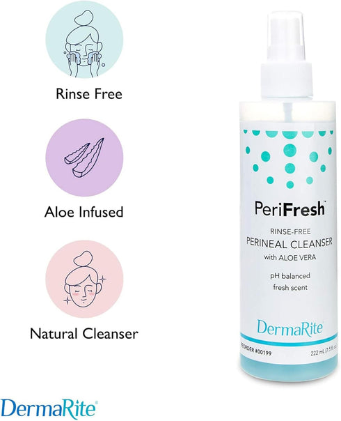 DermaRite PeriFresh Rinse-Free Perineal Cleanser - Aloe Vera Enriched, pH-Balanced, Odor Neutralizing - 7.5 oz, 1 Count...