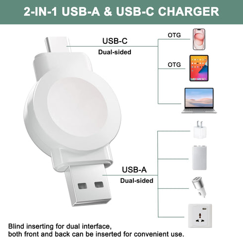 Portable Watch Charger for Apple Watch, Travel Charger for iWatch with USB-C & USB-A Fast Charging Magnetic Wireless Charger for Apple Watch SE/Ul...