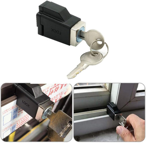 2 Pack Sliding Window Stopper Lock with 2 Keys - for Thickness 1/4" Small Frame Edge Clamp, Aluminum Alloy Windows Frame Locking Tool for Home Off...