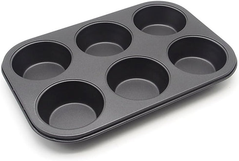 Muffin Pan 6 Cup Cupcake Baking Pan No Stick Carbon Steel Easy Clean...