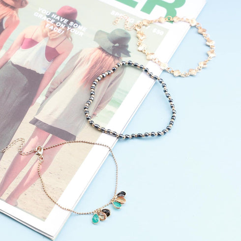 Boho Scallop Ankle Bracelet Gold Bead Anklet Bracelet Colorful Crystal Pendant Chain Anklet Colorful Crystal Dangle Anklet Foot Chain Jewelry for ...