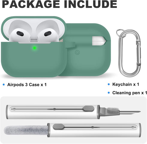 AirPods 3 Case Cover, Silicone Protective Accessories Skin with Keychain and Cleaner Kit Compatible with Apple AirPod 3rd Generation 2021 for Wome...