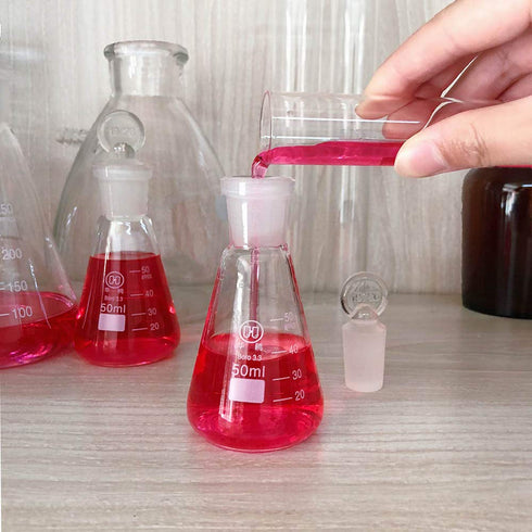 50ml Glass Erlenmeyer Flask, Laboratory Glassware Flask with Ground Glass Stopper for Chemistry Classroom Home Use, 3.3 Borosilicate Labware Conic...