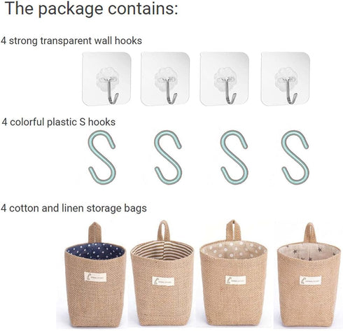 4 PCS Storage Basket,Wall Hanging Storage Bag,Small Hanging Baskets Wall,Hanging Pocket,Hanging Wall Storage,Wall Basket Storage,Baskets Hanging o...