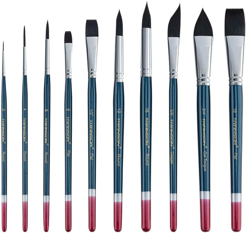 Transon 10pcs Natural Watercolor Paint Brush Set Professional for Watercolor Acrylic Ink Gouache Tempera Blue Color...