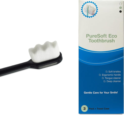 3PCS PureSoft Eco Toothbrush, 20000 Ultra Soft, Micro Nano Bristles, BPA-Free, Lightweight, with Travel Case, for Sensitive Gums, Pregnant Women, ...