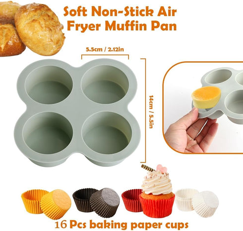 2 Pcs Air Fryer Accessories, Silicone Muffin Pans for Baking? Non-Stick Food-Grade Air Fryer Liners with 16 Disposable Paper Coated Baking Cups...