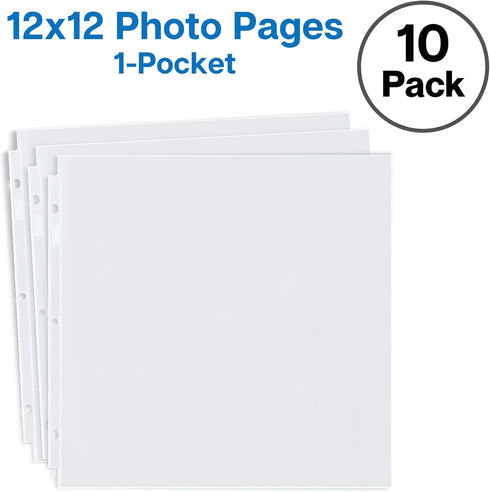 Dunwell Scrapbook Refill Pages 12x12 - (10 Pack) Super Heavyweight, Fits 3 Ring Scrapbooking Binders 12 x 12, Standard 12x12 Photo Album Refill Pa...
