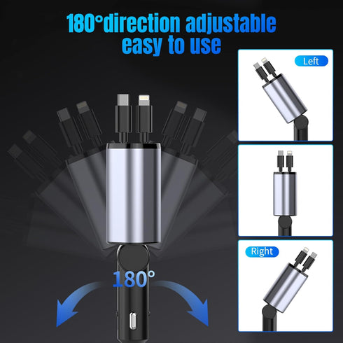Retractable Car Charger, 4 in 1 Fast Car Phone Charger 100W with Cord 2.6ft, Retractable Cable and 2 USB Ports Car Charger Adapter for iPhone 15 1...