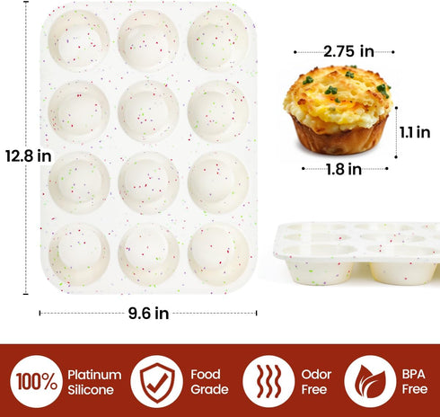 CAKETIME Silicone Muffin Pan, Regular Size Muffin Pan for Baking 12 Cups Non Stick Silicone Cupcake Pan 1 Pack Confetti...